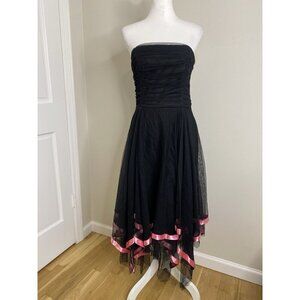 Vintage Cache Y2K 90s Black Mesh Pink Whimsigoth Fairy Asymmetrical Dress Sz 12